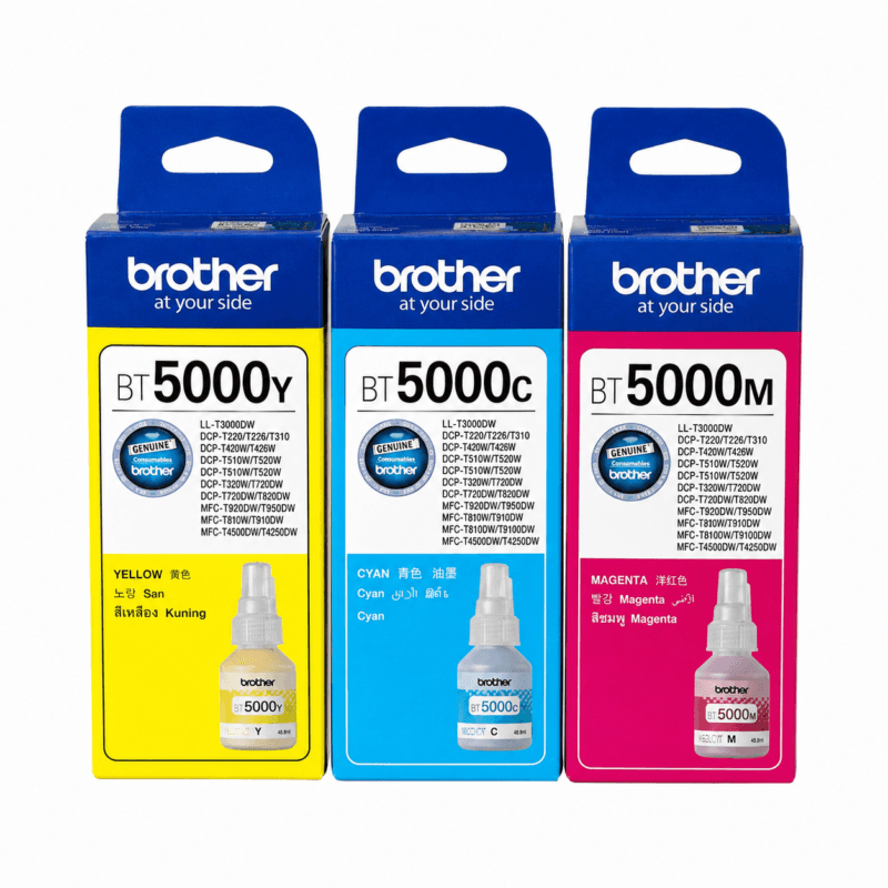 2026/05/1000666837.png Brother Genuine BT5000 Cyan, Magenta and Yellow High Yield Ink Bottle Set