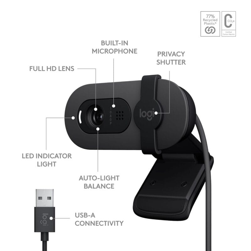 61STZaBTLxL._SL1500_ Logitech Brio 100 Full HD 1080P Webcam with Built-in Mic