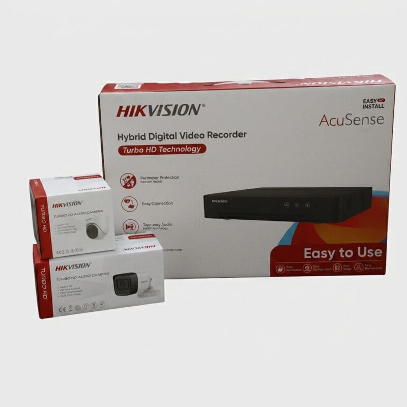 Hikvision AcuSense Turbo HD Hybrid Digital Video Recorder Kit – Smart Audio Surveillance System with AI Perimeter Protection, Turbo HD Audio Dome & Bullet Cameras