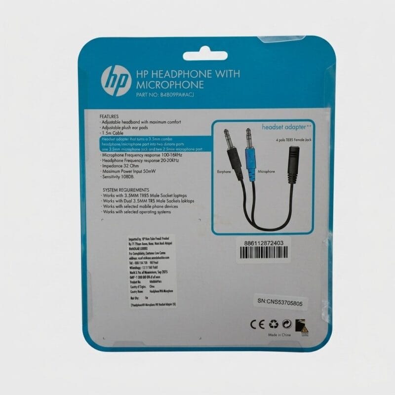 HP 1HE Wired Stereo Headset with Adjustable Boom Mic