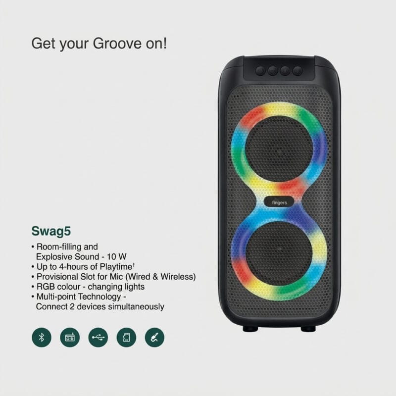 1780253962810 Fingers Swag5 Portable Wireless Bluetooth Party Speaker with RGB Lights