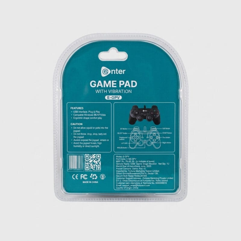Enter E-GPV Wired Game Pad with Vibration