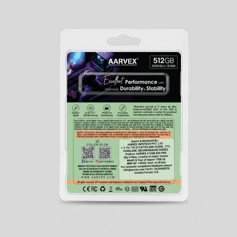 AARVEX AX950 512GB 2.5" SATA III Internal Solid State Drive (SSD)