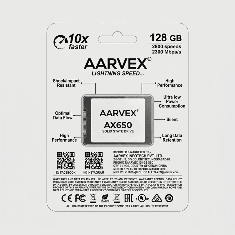 1781965618103 AARVEX AX650 2.5" SATA 6Gb/s 128GB Internal Solid State Drive (SSD)