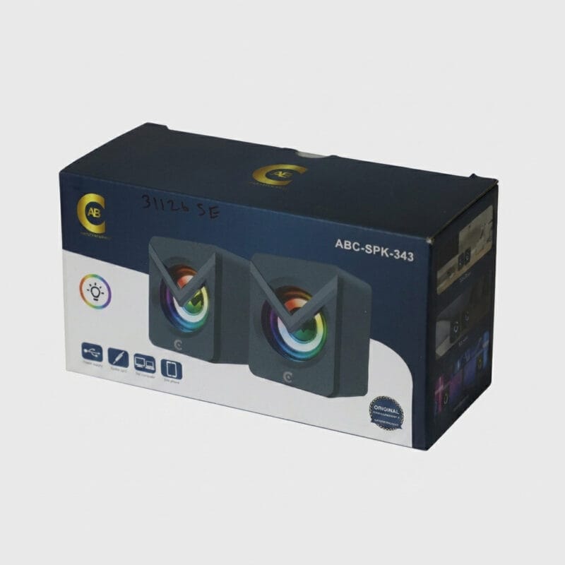 AB ABC-SPK-343 Multimedia Wired Desktop Speaker Set with RGB Lighting AB ABC-SPK-343 Multimedia Wired Desktop Speaker Set with RGB Lighting