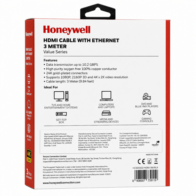 Honeywell High Speed HDMI Cable with Ethernet
