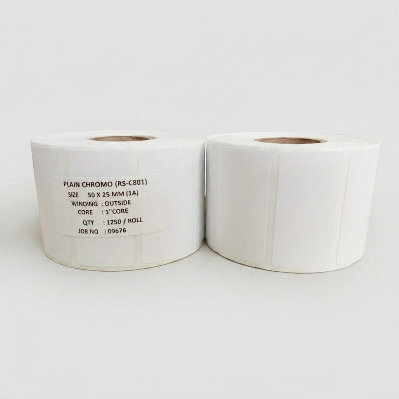 Premium Plain Chromo Barcode Label Roll (RS-C801) – 50mm x 25mm Premium Plain Chromo Barcode Label Roll (RS-C801) – 50mm x 25mm