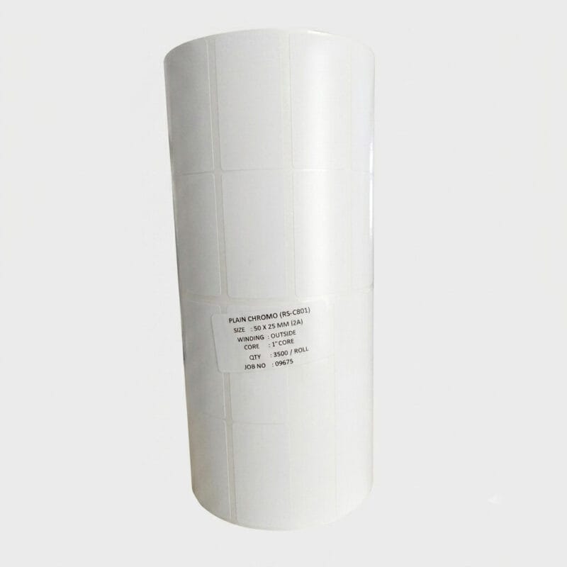 Premium Plain Chromo Barcode Label Roll (RS-C801) – 50mm x 25mm