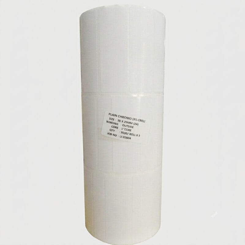 Premium Plain Chromo Barcode Label Roll – 38mm x 25mm Premium Plain Chromo Barcode Label Roll – 38mm x 25mm