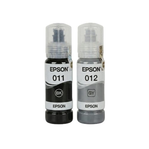Genuine Epson 011 Pigment Black and 012 Grey EcoTank Ink Bottles