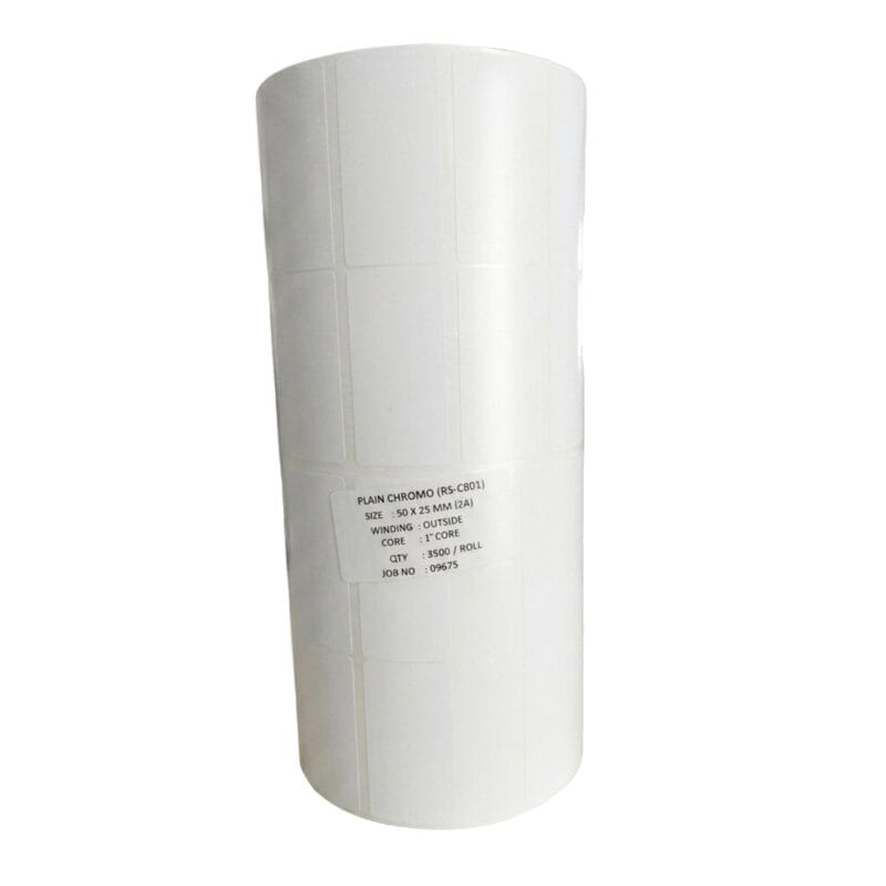 Premium Plain Chromo Barcode Label Roll – 50mm x 25mm,