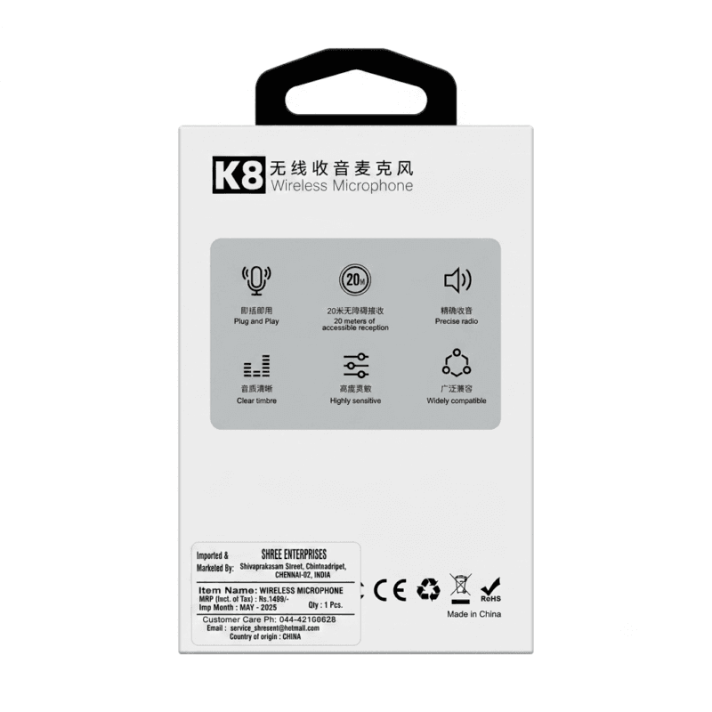 K8 Wireless Microphone System – Plug-and-Play Lavalier Lapel Mic Kit
