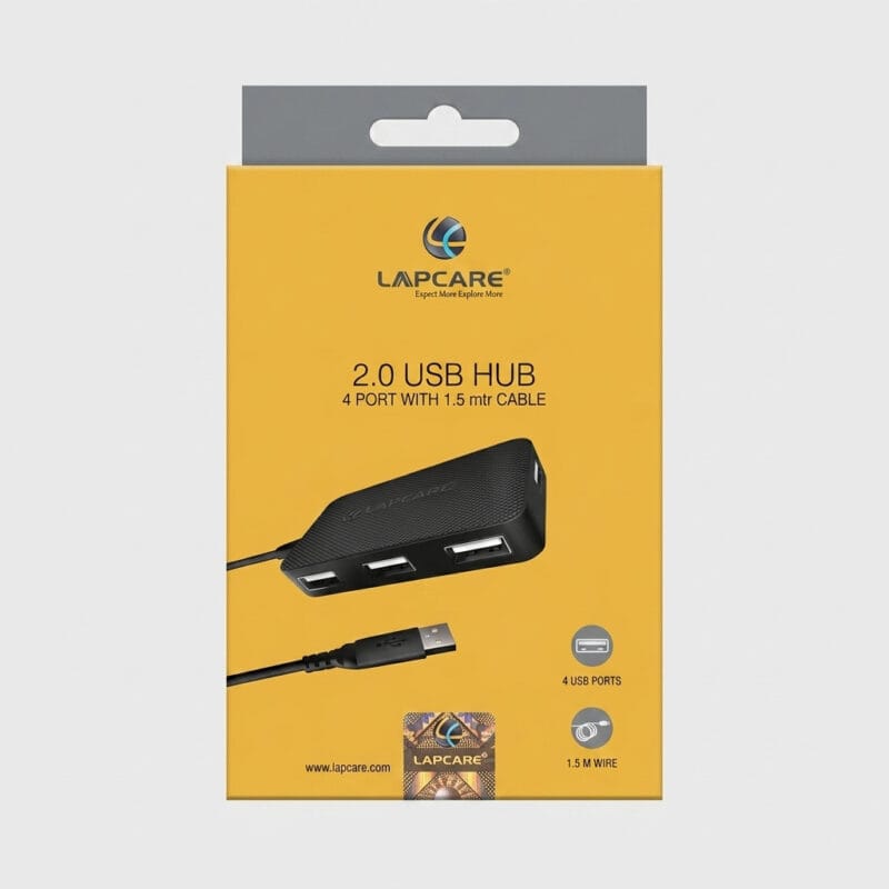 1780029270439 Lapcare Premium 2.0 USB Hub – 4 Port Multi-Device High-Speed Data Splitter