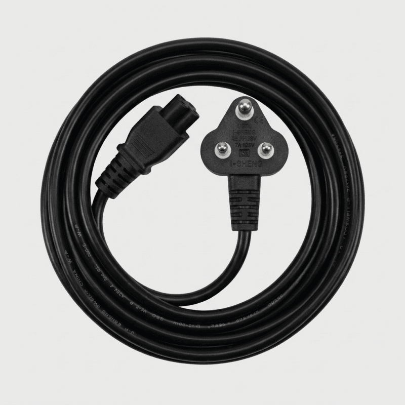 Premium Heavy-Duty 3-Pin Power Cable – 1.8M (6ft), Black | BS 546 (Type D) to IEC C5 Cloverleaf AC Power Cord