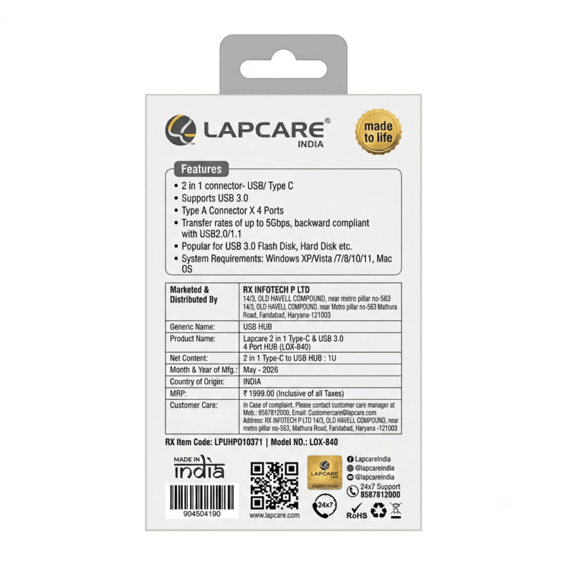 1783667707524 Lapcare USB Hub 3.0 2-in-1 multi-port expansion dock