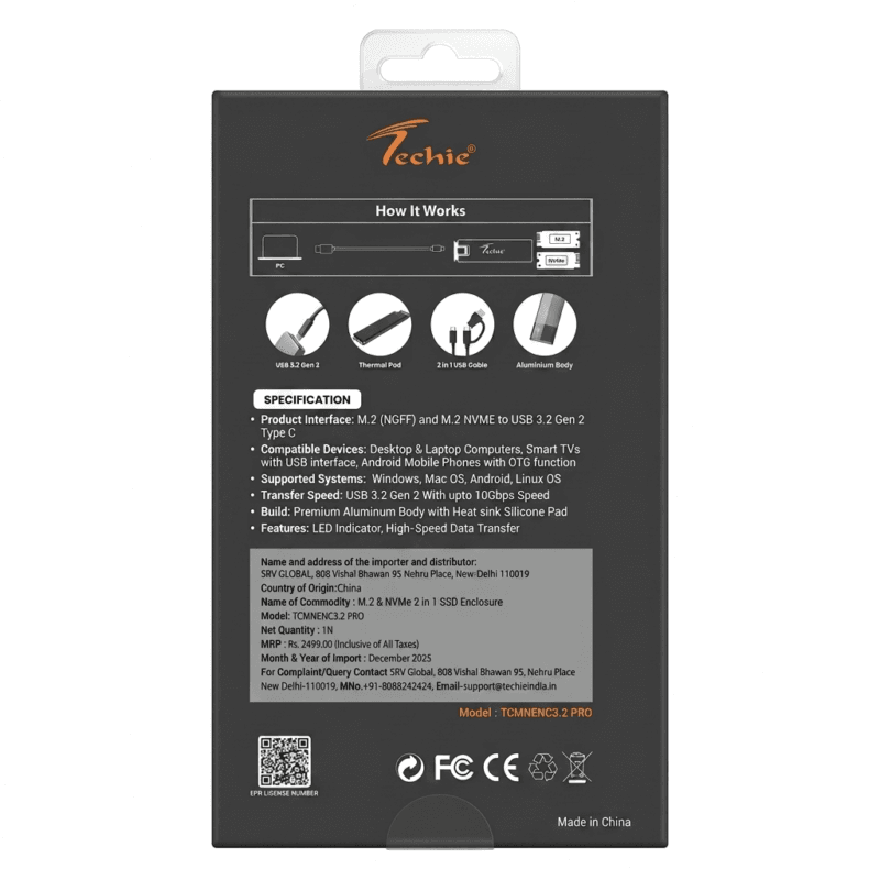 Techie  NVMe SSD Enclosure USB 3.2