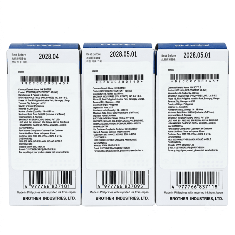 Genuine Brother BTD100 Multi-Color Ink Bottle Combo Pack