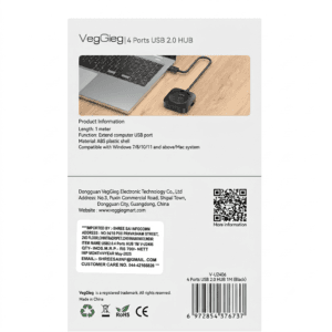 VegGieg 4 Port USB 2.0 Hub – USB Type-A High-Speed Hub