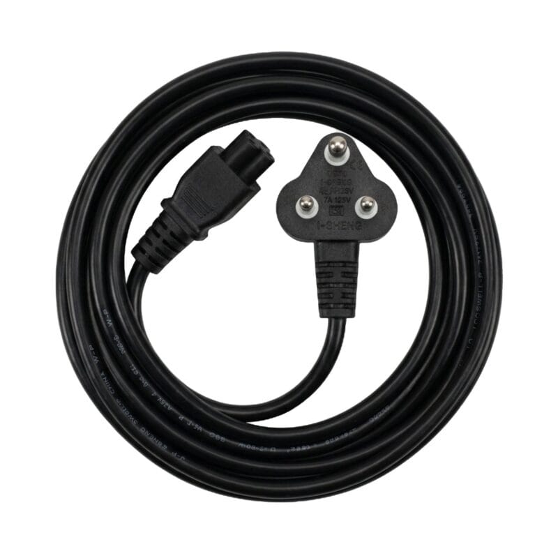 Premium Heavy-Duty 3-Pin Power Cable – 1.8M (6ft), Black | BS 546 (Type D) to IEC C5 Cloverleaf AC Power Cord