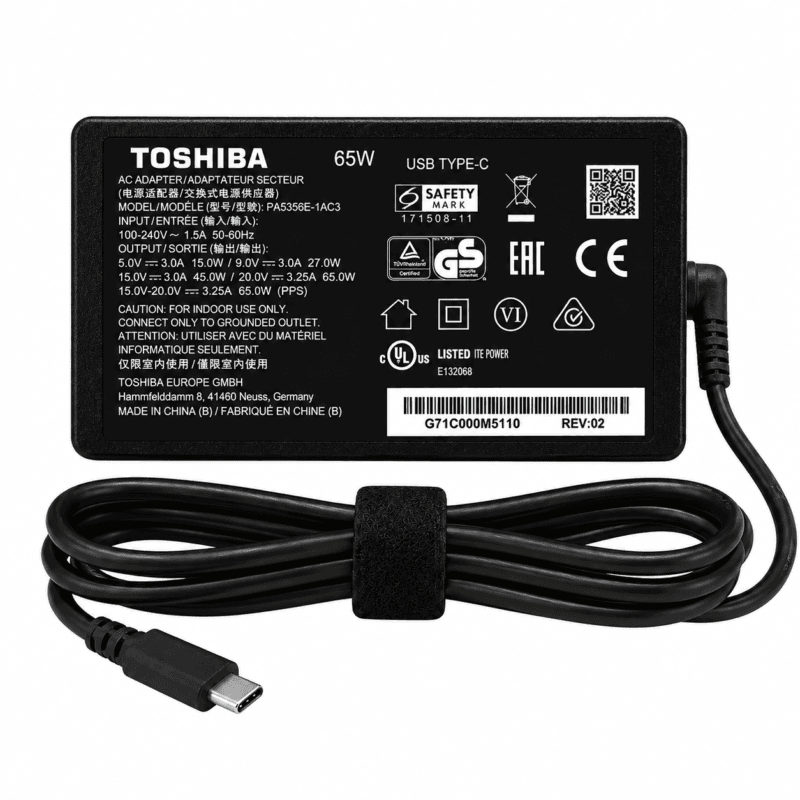 Genuine Toshiba / Dynabook 65W USB Type-C Laptop Power Adapter Charger