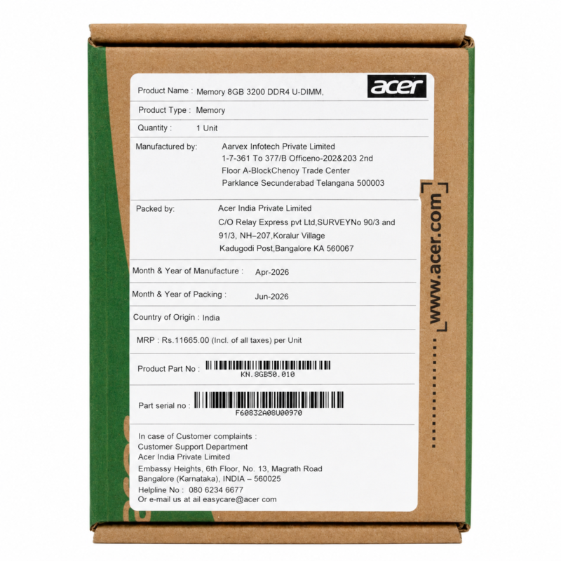 AARVEX 8GB DDR4 3200MHz Desktop RAM – PC4-25600