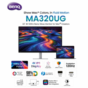 ChatGPT Image Aug 10, 2026, 09_49_59 AM BenQ MA320UG 32" 4K 120Hz Nano Gloss IPS Monitor for Mac Creators – 98% P3, Thunderbolt 4