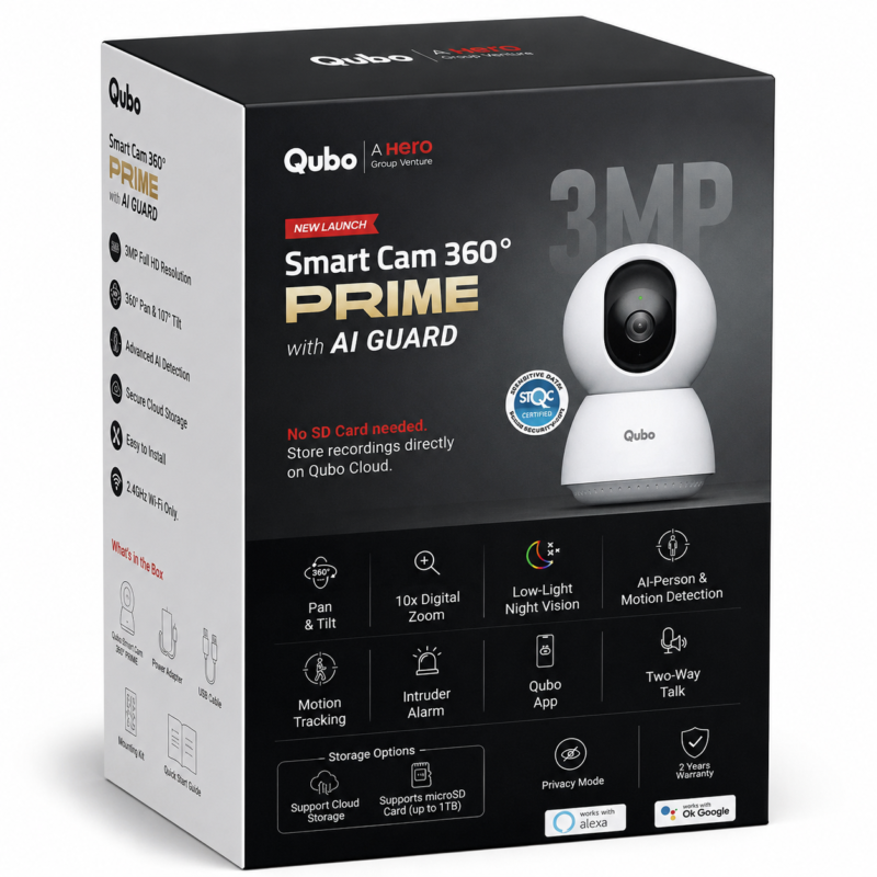 ChatGPT Image Aug 9, 2026, 11_25_36 PM Qubo Smart Cam 360° Prime 3MP 2K Wi-Fi CCTV Security Camera with AI Guard