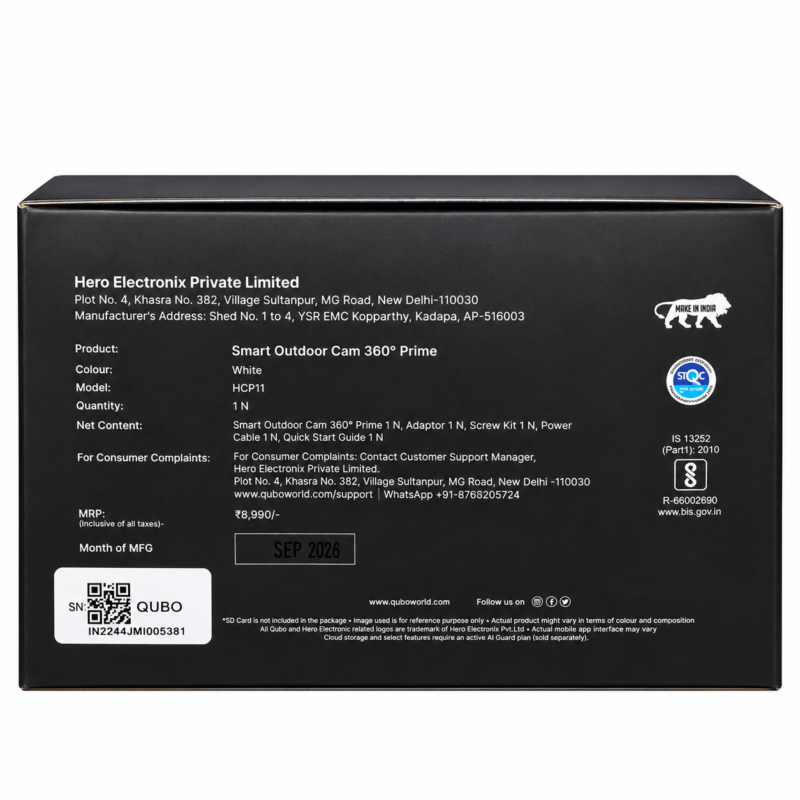 Qubo Smart Outdoor Cam 360° Prime 5MP Wi-Fi CCTV Camera