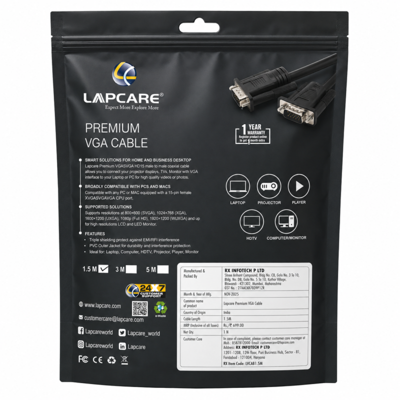 Lapcare Premium VGA Cable 1.5M