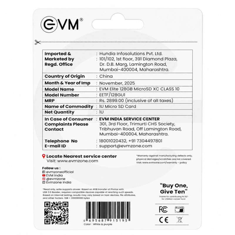 EVM Elite 128GB microSDXC Memory Card – Class10