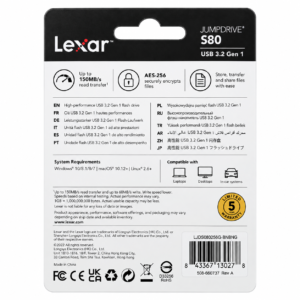 S80 256GB USB Lexar JumpDrive S80 256GB USB 3.2 Gen 1 Pen Drive