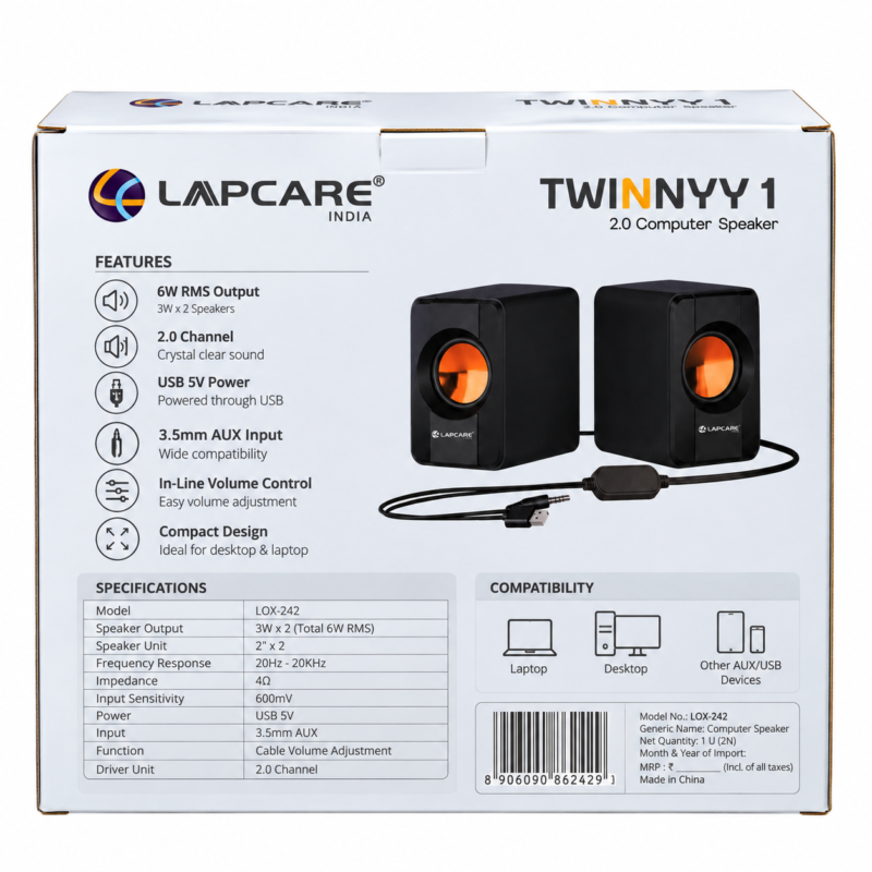 Lapcare Twinnyy 1 2.0 Wired Speaker