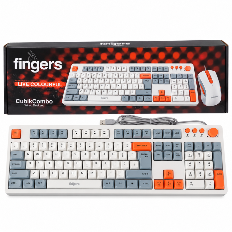 FINGERS CubikCombo wired keyboard with white, grey and orange keys and dedicated (2) FINGERS CubikCombo wired keyboard with white, grey and orange keys and dedicated