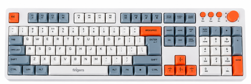 FINGERS CubikCombo wired keyboard with white, grey and orange keys and dedicated FINGERS CubikCombo wired keyboard with white, grey and orange keys and dedicated