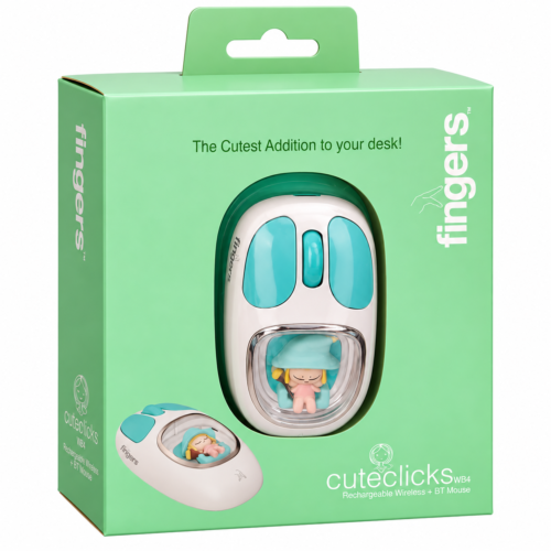 FINGERS CuteClicks WB4 Wireless Mouse – Happy White + Teal