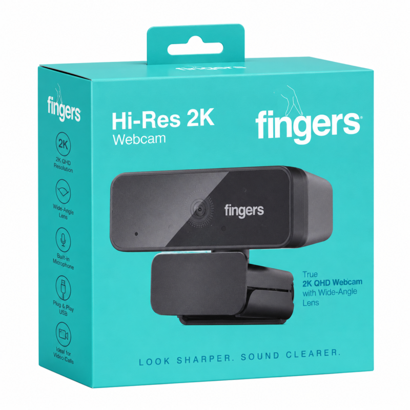 FINGERS Hi-Res 2K Webcam with Auto Focus and Built-in Microphone FINGERS Hi-Res 2K Webcam with Auto Focus & Built-in Microphone