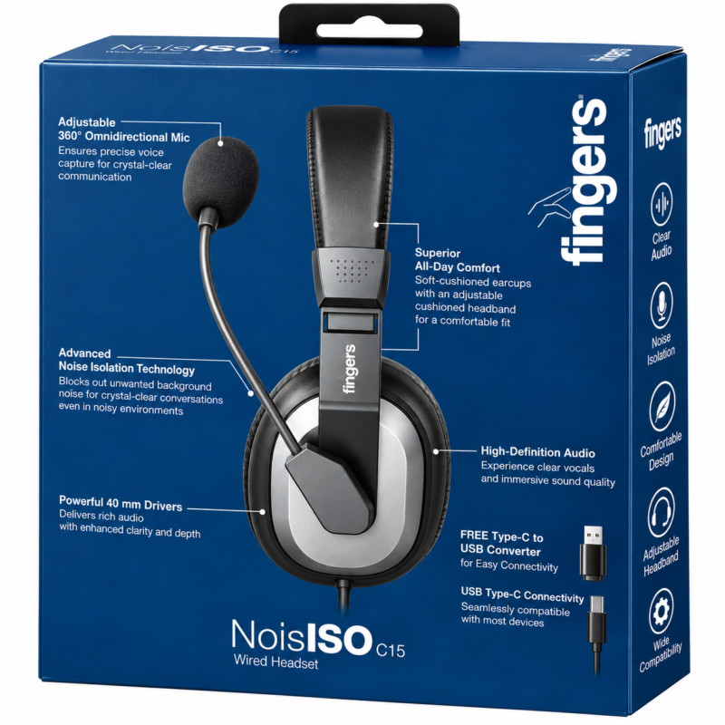 FINGERS NoisISO C15 Wired Headset – USB Type-C