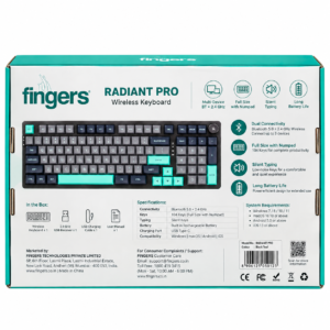 FINGERS Radiant Pro Wireless Keyboard Black Teal with Numpad (2) FINGERS Radiant Pro Wireless Keyboard – Black Teal Gaming