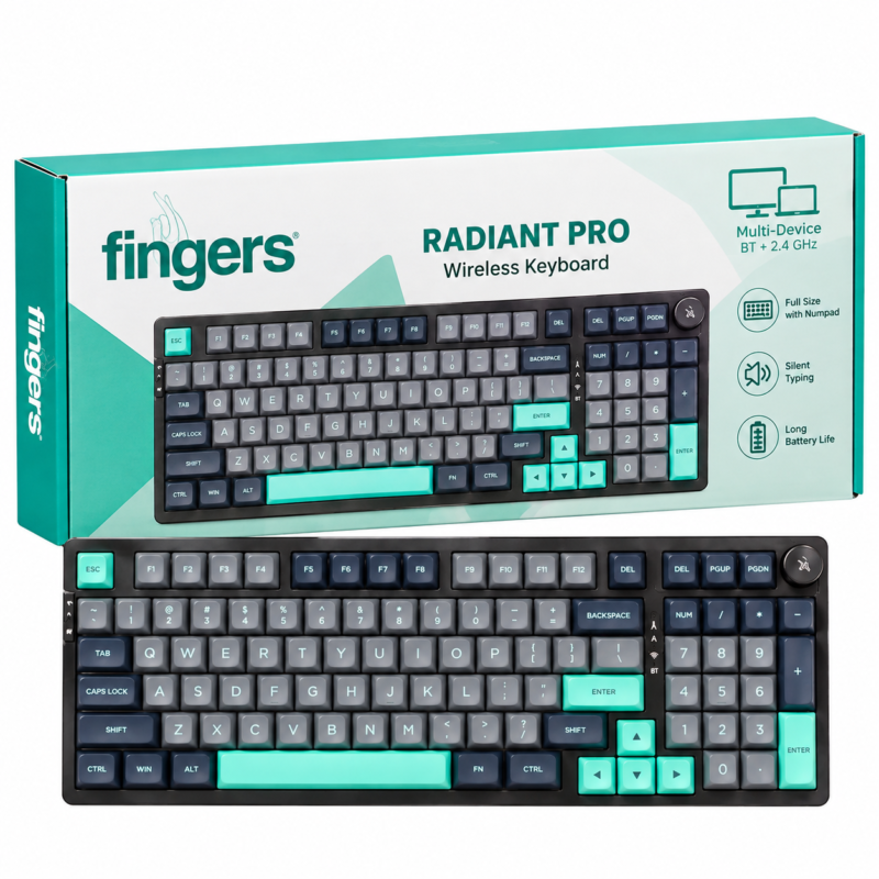 FINGERS Radiant Pro Wireless Keyboard Black Teal with Numpad (3) FINGERS Radiant Pro Wireless Keyboard – Black Teal Gaming