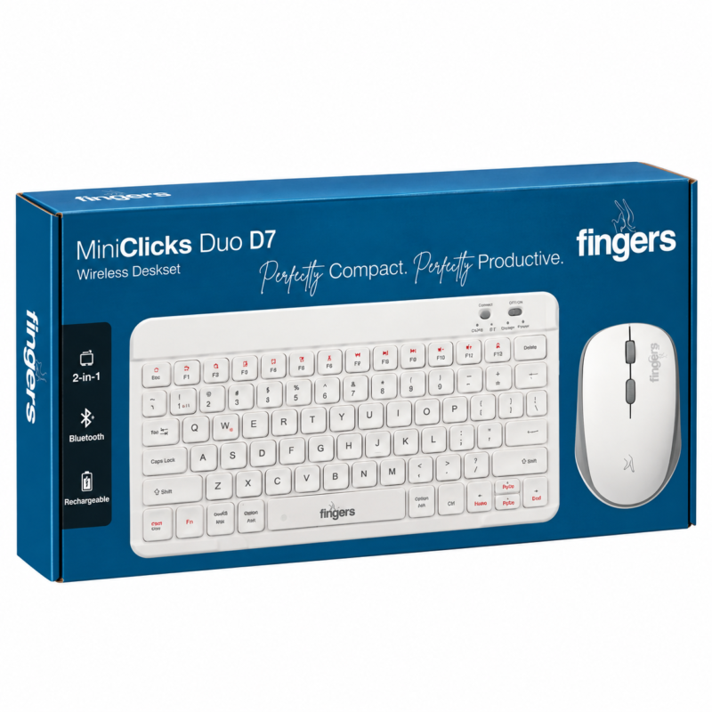 FINGERS MiniClicks Duo D7 Wireless Deskset – Classic White