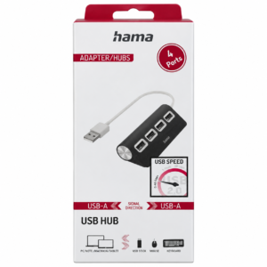 Hama USB Hub 00200119 black 4-port USB 2.0 hub retail packaging