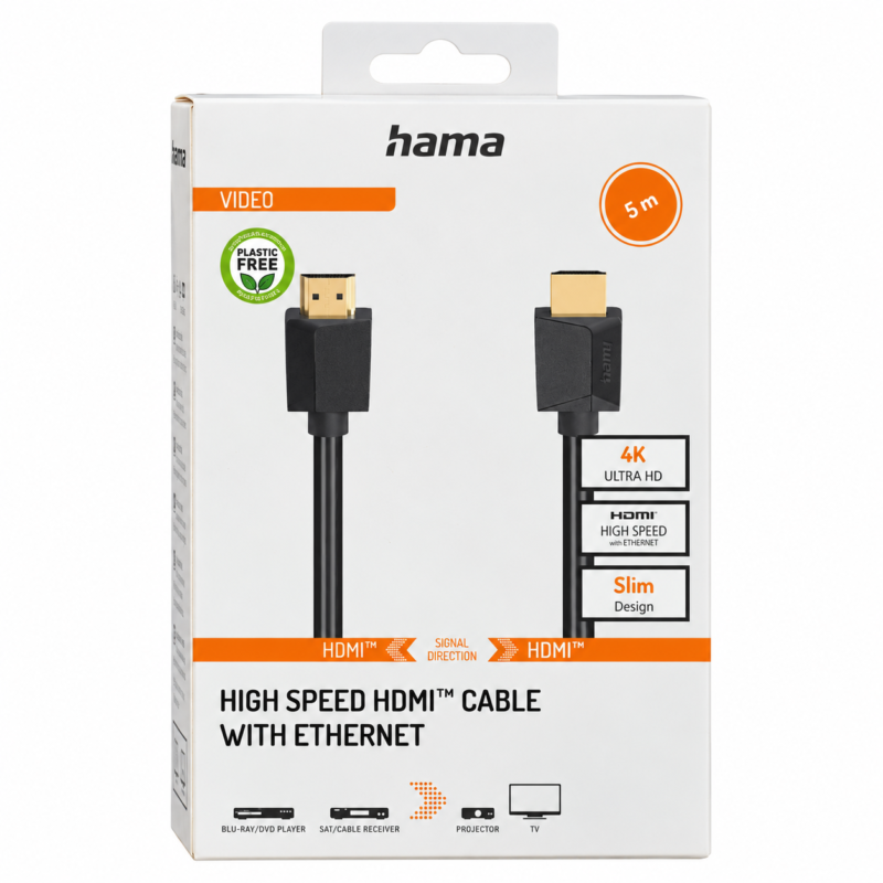 Hama High-Speed HDMI Cable 5m 00205007 4K Ethernet retail packaging Hama High-Speed HDMI Cable 5m 00205007 4K Ethernet retail packaging