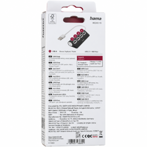 Hama USB Hub, 4 Ports, USB 2.0, 480 Mbps, Black