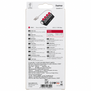 Hama USB Hub 00200119 black 4-port USB 2.0 hub retail packaging