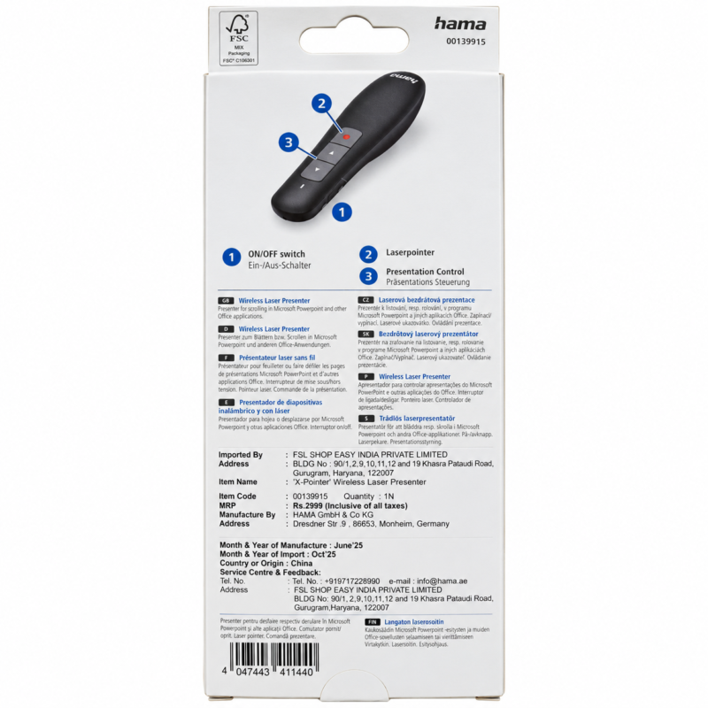 Hama X-Pointer Wireless Laser Presenter 00139915 Hama X-Pointer Wireless Laser Presenter 00139915 black presentation remote retail packaging