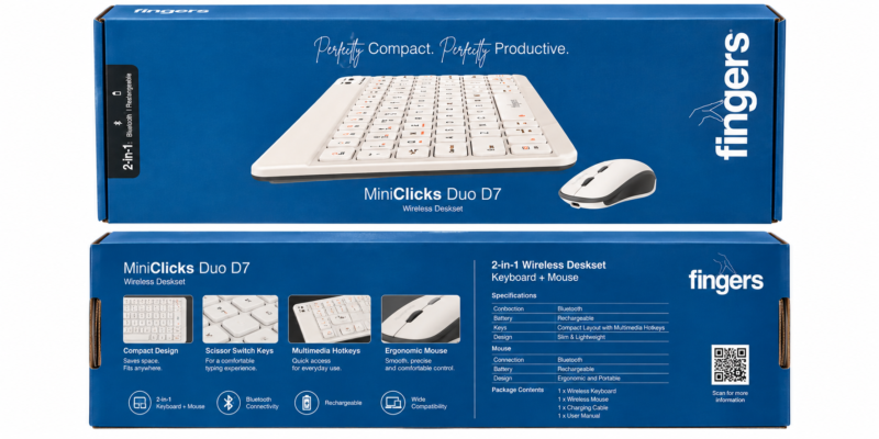 FINGERS MiniClicks Duo D7 Wireless Deskset – Classic White