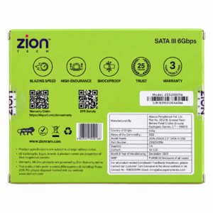 Zion SSD Box Back Packaging Zion Tech ZSS250256 256GB 2.5" SATA III SSD